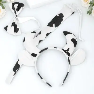 

Cow Headdress Set Ears Adult Tails Headband Bowtie Cosplay Props Animal Costume Accessories Halloween Party Christmas Cow Ears