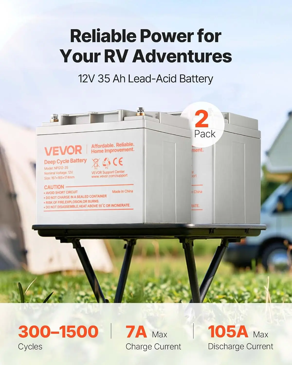 12V 35Ah Deep Cycle AGM Battery 2 Pack, Rechargeable Sealed Lead Acid for Scooter Wheelchair Solar Off-Grid Storage, Customized