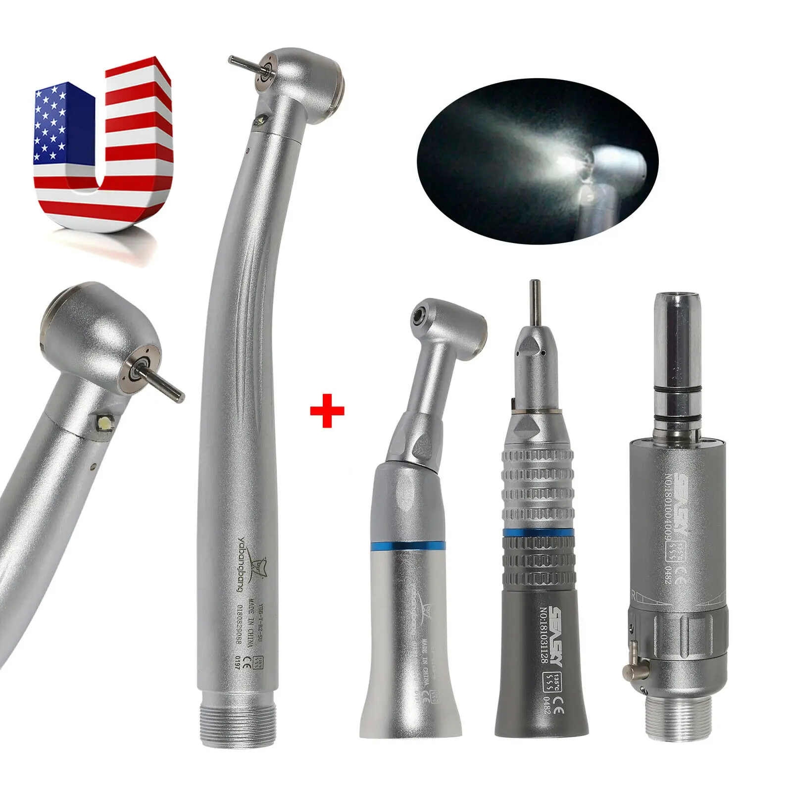 

Dental High Low Speed Handpiece Kit Push Button 2Hole E-generator LED Fiber Optic For NSK