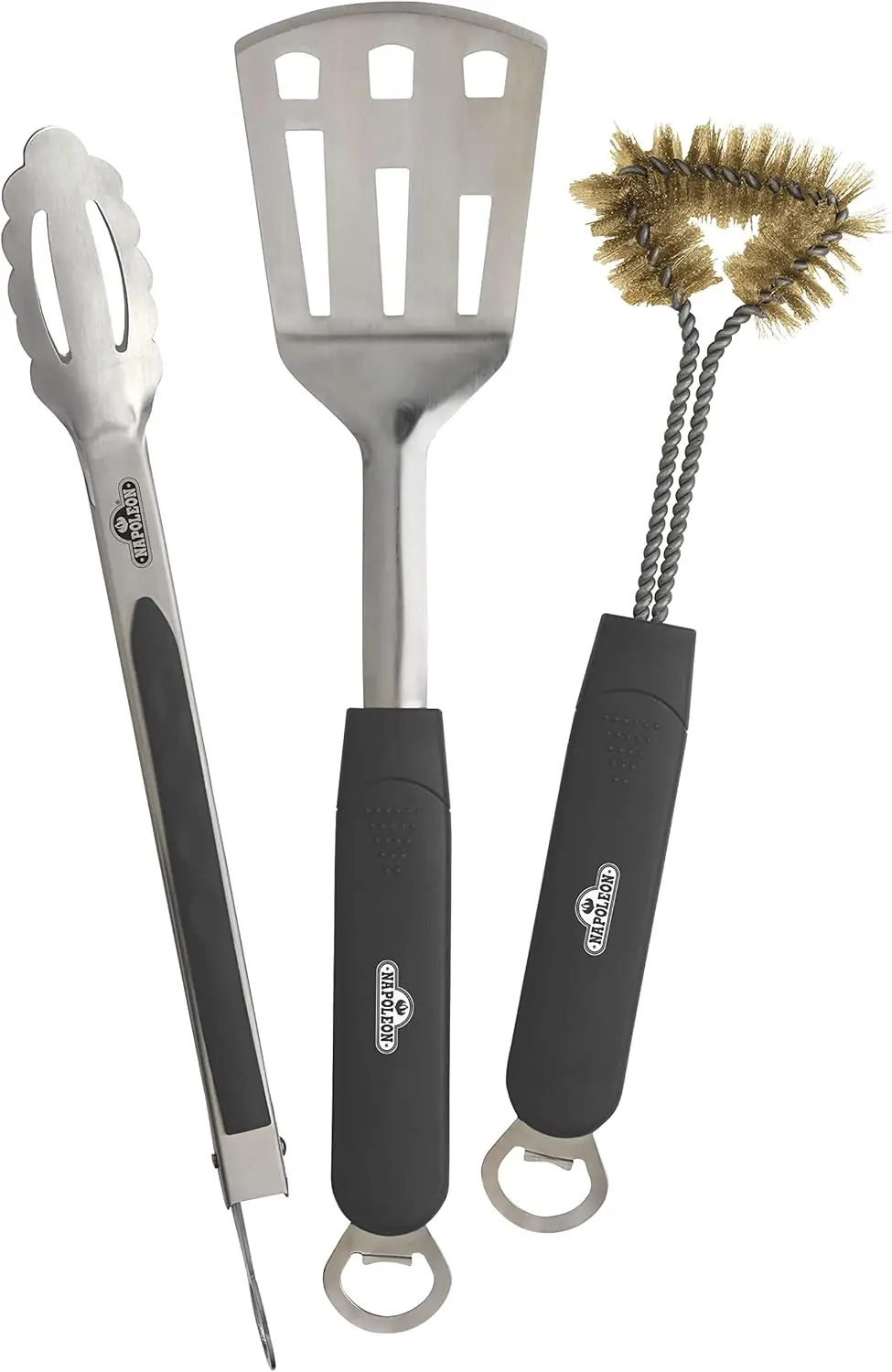 

3-Piece Stainless Steel BBQ Toolset with Heat-Resistant Handles, Dishwasher Safe