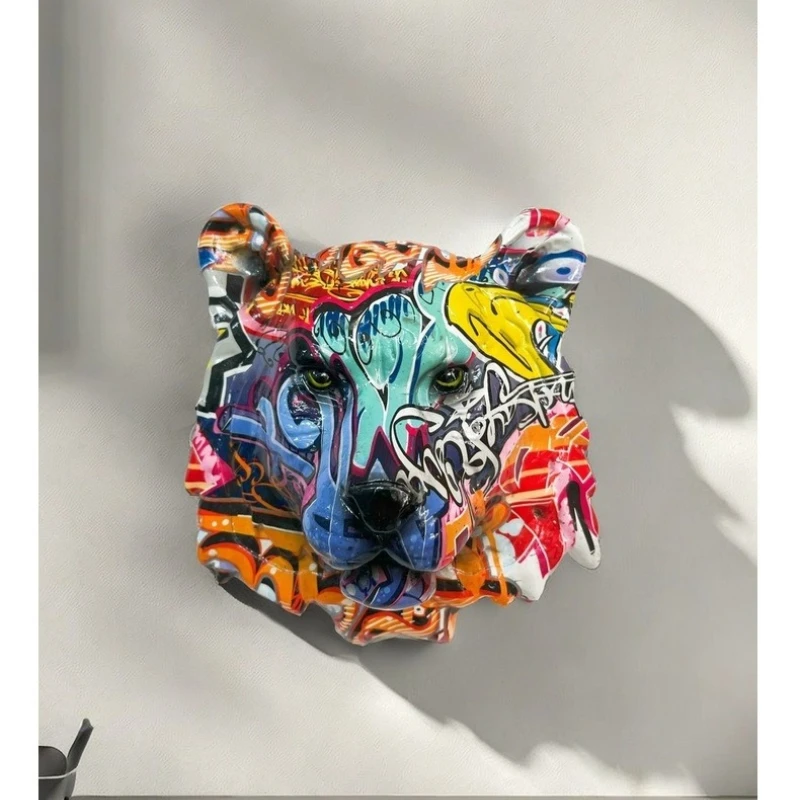 Resin Handicrafts Simulation Animal Sculptures Leopard Head Pendant Animal Head Portrait Background Wall Hanging Decoration view 4