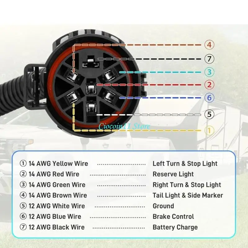 Y1UB 7 Way & 4 Flat US Trailer Wiring Harness with Mounting Bracket for USCAR Socket Pickup Truck