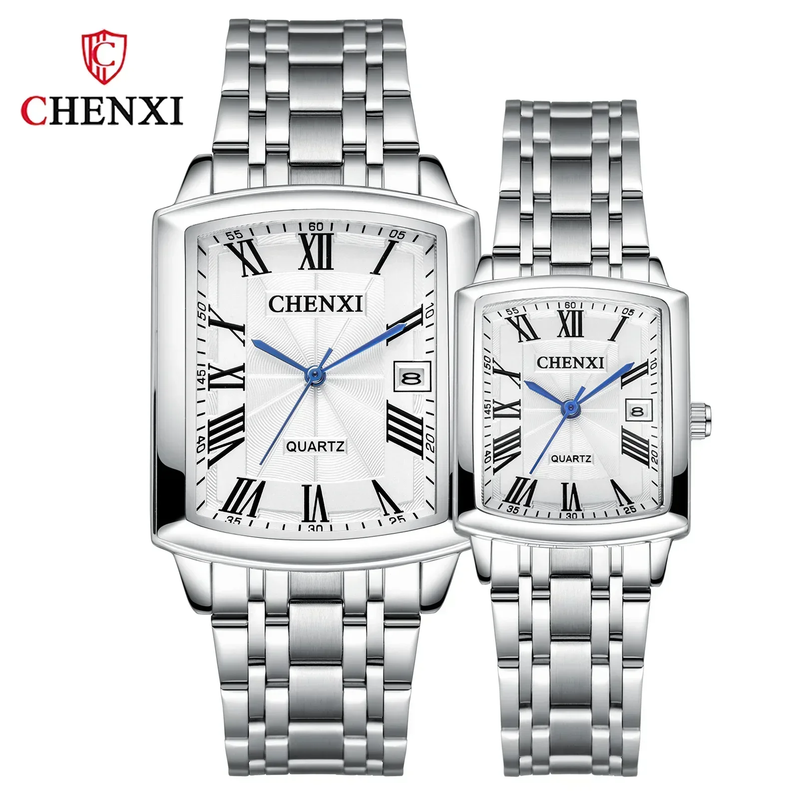 Chenxi 079A Couple Leisure Calendar Quartz Men's Woman Clock Spor Montres Homme Womens Watches Couple Silver hands