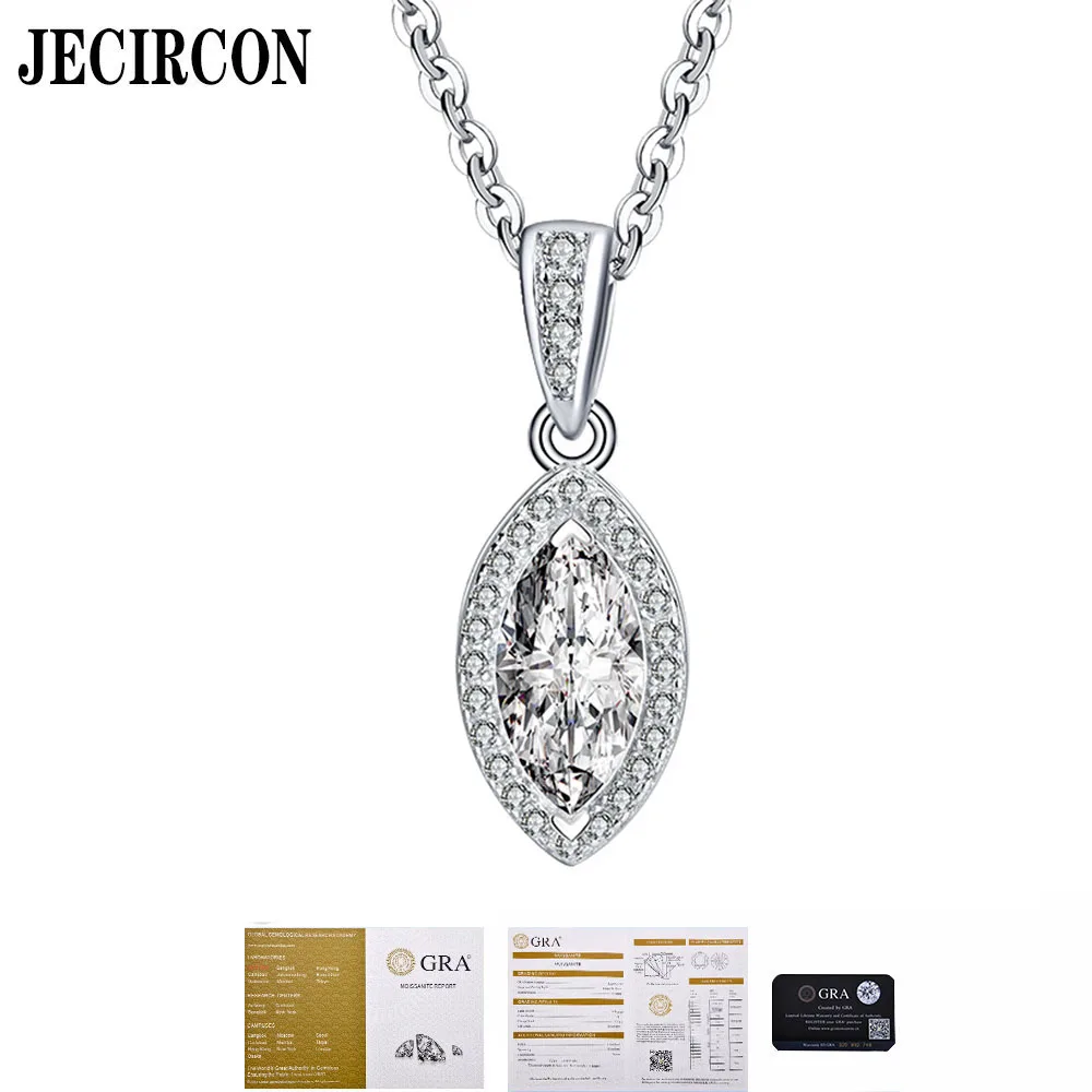 

JECIRCON S925 Sterling Silver Temperament Necklace Horse Eye Moissanite Pendant Versatile Light Luxury High-end Clavicle Chain