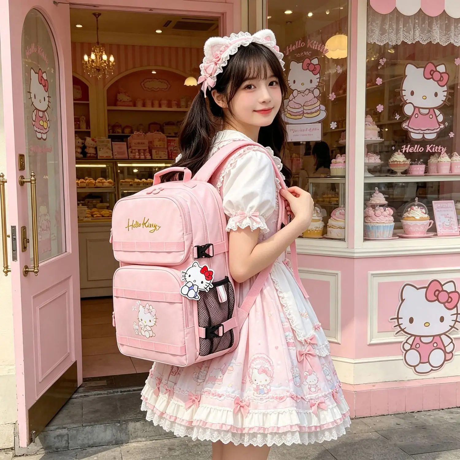 

Anime Sanrio Hello Kitty Backpack for Girls Large Capacity School Backpack for Junior High and High School Cartoon Kawaii 2026