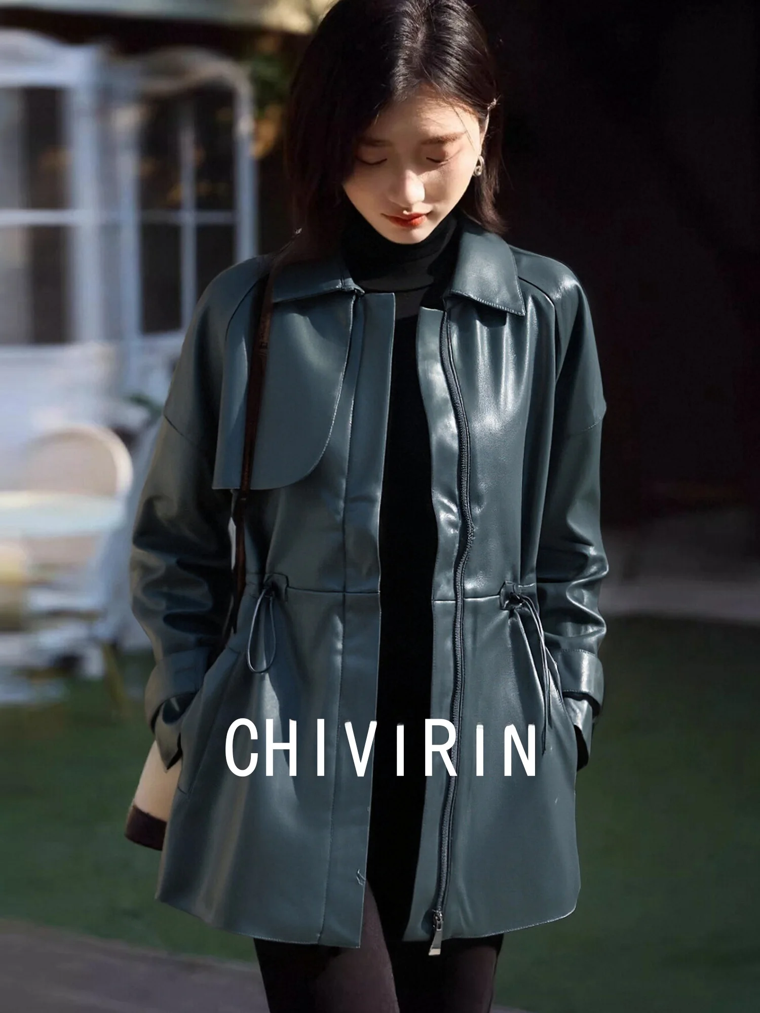 Giacca in Pelle da Donna Stile Coreano Chivirin, Cappotto Casual Slim Fit di Media Lunghezza, Garanzia di Calore per Autunno e Inverno