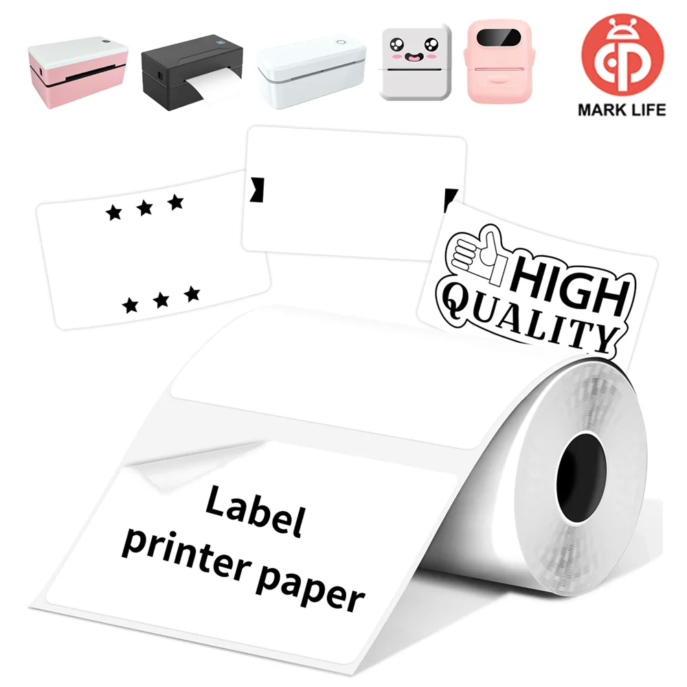 Papier termiczny Marklife, białe termiczne naklejki samoprzylepne kompatybilne z przenośną drukarką termiczną P50/S2, idealne na prezent/do oznaczania/do taśmy.