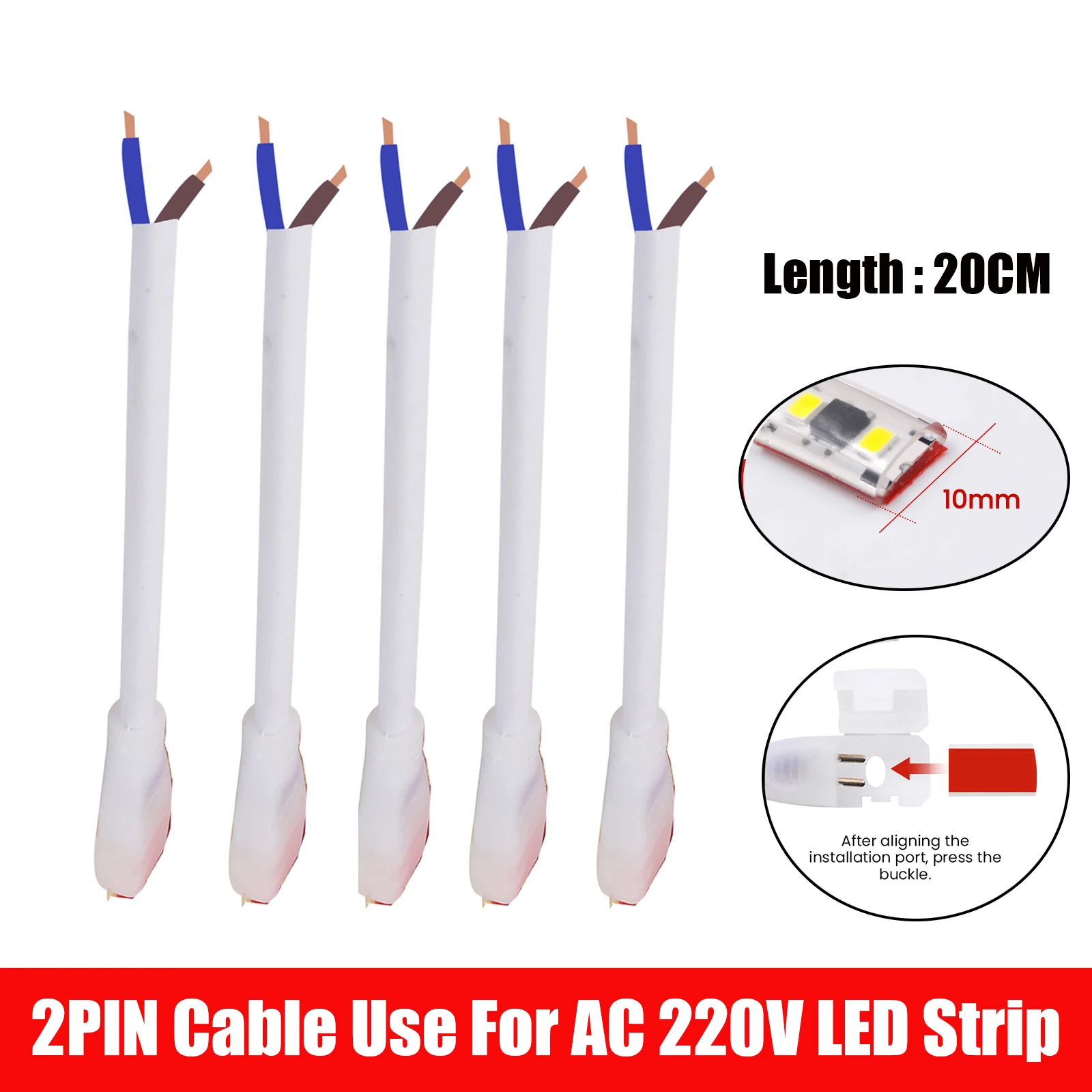 2PIN Cable Use For Size 4MM X 10MM AC 220V LED Strip/COB Strip Light 1PC/5PCS/10PCS/50PCS