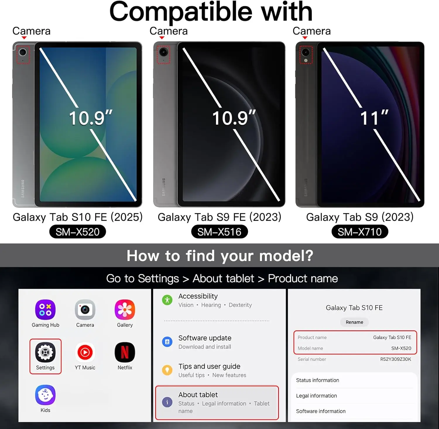 For Samsung Galaxy Tab S10 FE/S9 FE 10.9inch/Galaxy Tab S9 11inch Case with Pen Holder 360 Degree Rotation Stand Auto Wake/Sleep