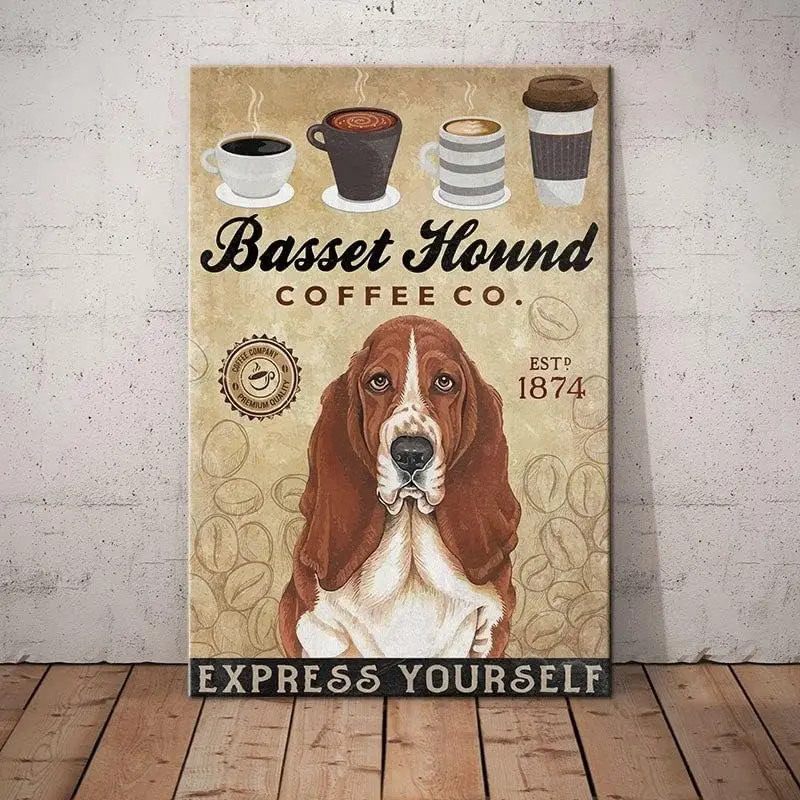 Metal Signs Basset Hound Dog Coffee Co Yourself Signs Vintage Signs Retro Aluminum Sign for Home Cafe Kitchen 8x12  sign