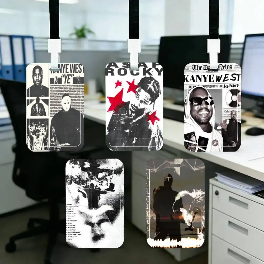 

K-Kanye W-West ID Card Holder Neck Strap Pendant Door Badge Holder Lanyards Keychain Work Credential Case Gift