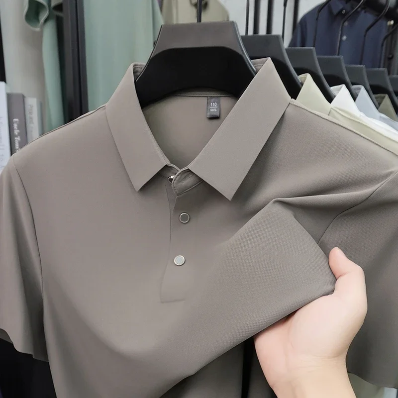 Camiseta Polo de Verano para Hombre, Sólida, Fresca, Transpirable, de Tela de Seda de Hielo, Manga Corta, Informal y de Negocios