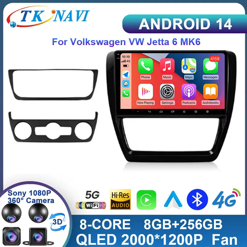 Car Radio For Volkswagen VW Jetta 6 MK6 Wireless Carplay Android 14  Auto Multimedia Player Car Stereo 48EQ GPS DSP 2 Din WIFI