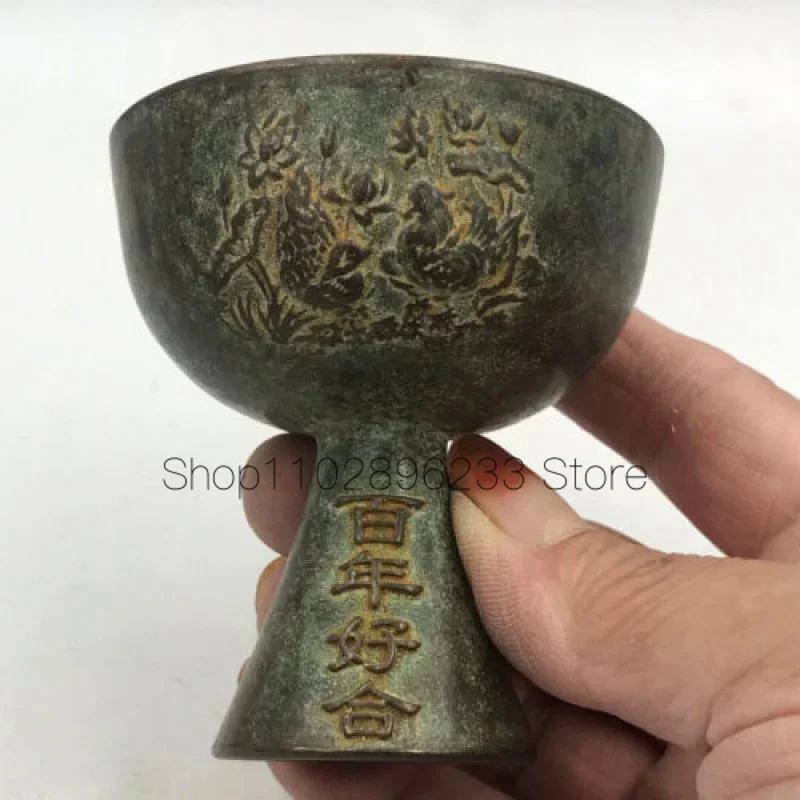 Chinese bronze hand casting cup statue collectable good years table decor