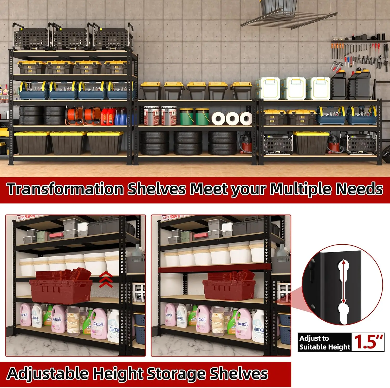 Storage Shelves - 48" W x 18" D x 71" H Heavy Duty Adjustable Storage Shelving Unit, Metal Shelves for Storage, Utility Rack She