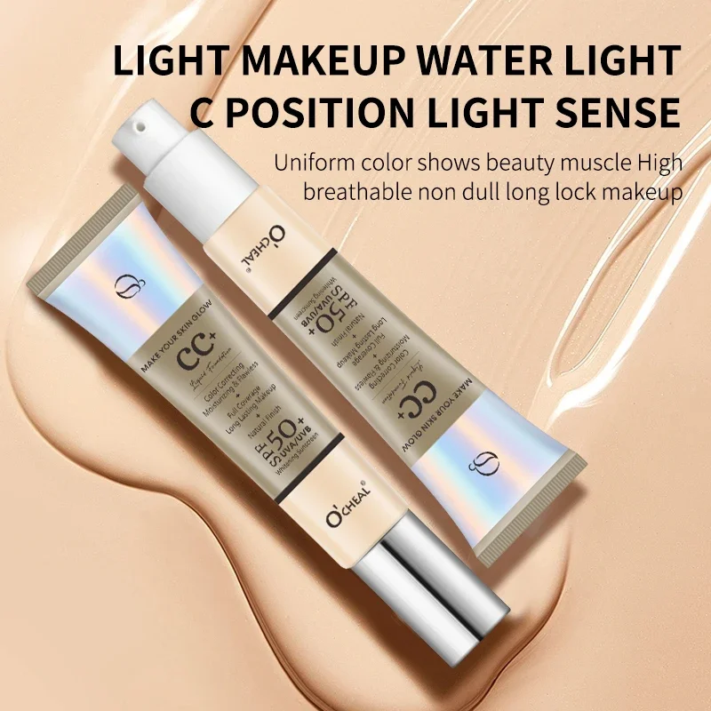 Ocheal 30g CC Cream Fondotinta Waterproff Correttore Crema solare idratante Liquido SPF 50+ Primer trucco illuminante a lunga durata