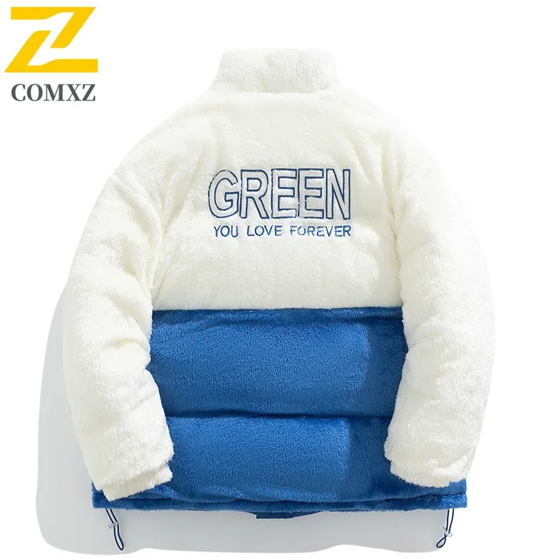 

COMXZ 2025, зимнее новое двустороннее флисовое пальто унисекс с флисовой подкладкой из шерпа, модное свободное хлопковое пальто с подкладкой для пар