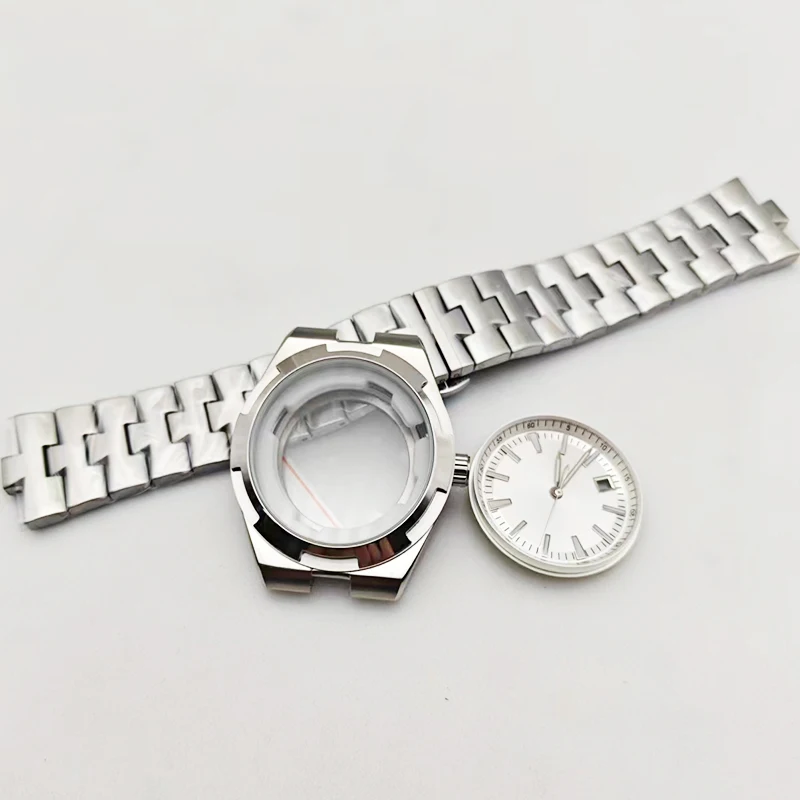 41MM Watch Accessories Automatic Mechanical Watch Case Combination White Dial Stainless Steel Watch Band Fit 2813 8215 Movement