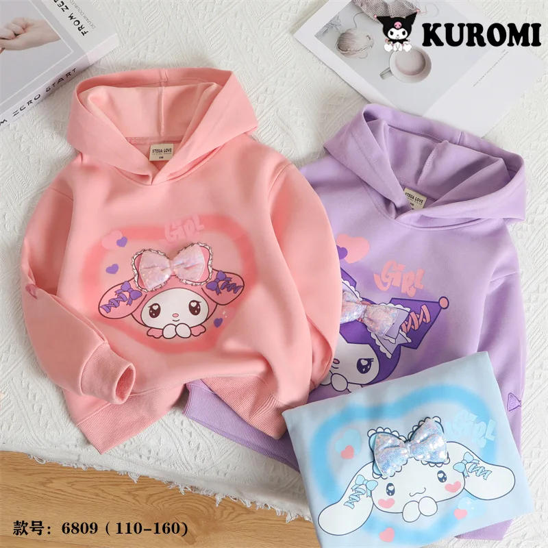 

Kawaii Kuromi Girls Hoodie Sanrio Anime Cinnamoroll My Melody Sweater Female Autumn Winter Cartoon Sweet Babys Clothes Kid Gifts