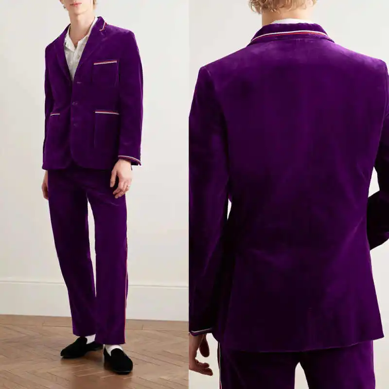 

Classic Velvet Men's Suit 2 Pieces Jacket Pants Notch Lapel Single-Breasted Formal Occasion Party Autumn Winter Wear Customized