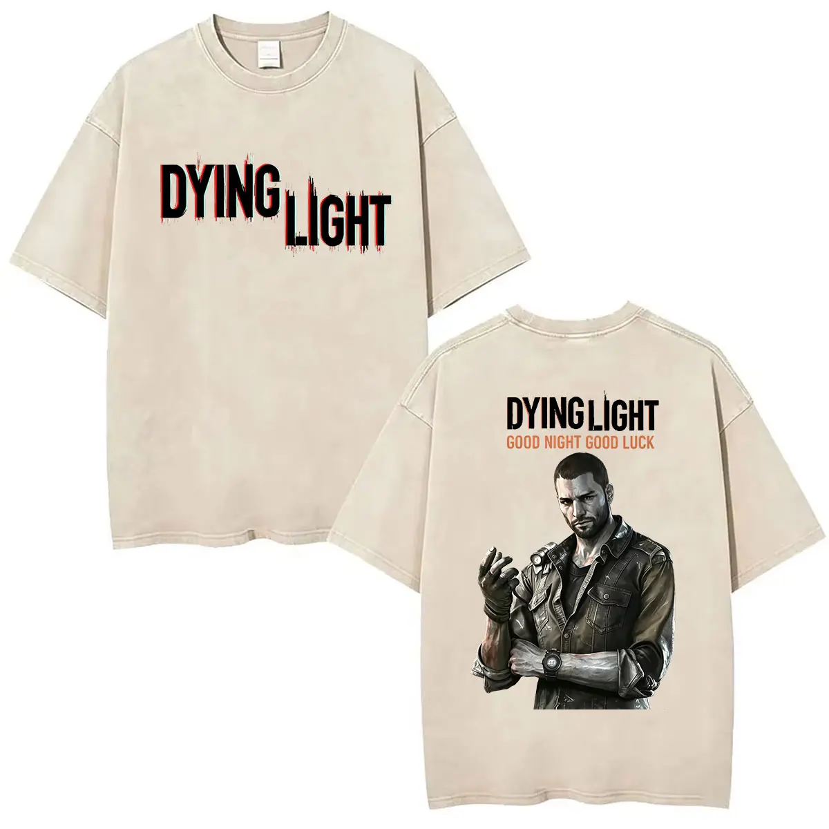 Game Dying Light Good Night Good Luck Intage Washed Graphic Tee Shirt Men's Gothic Fashion Oversized Cotton T-shirts Streetwear