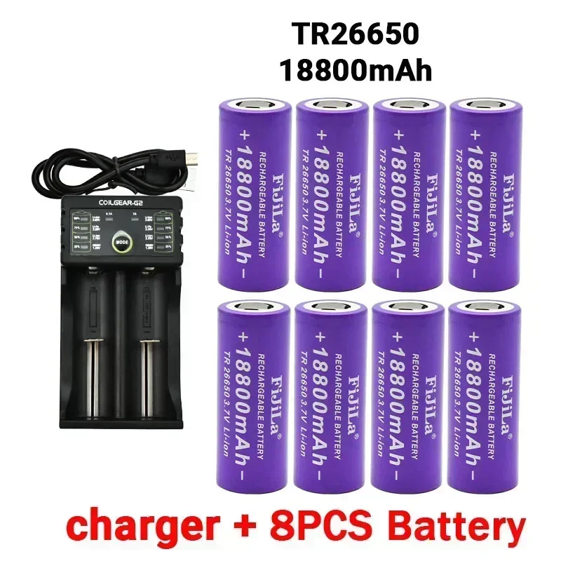 New 3.7V 26650 Battery 18800mAh Li-ion Rechargeable Battery for LED Flashlight Torch Li-ion Battery Accumulator Battery+Charger