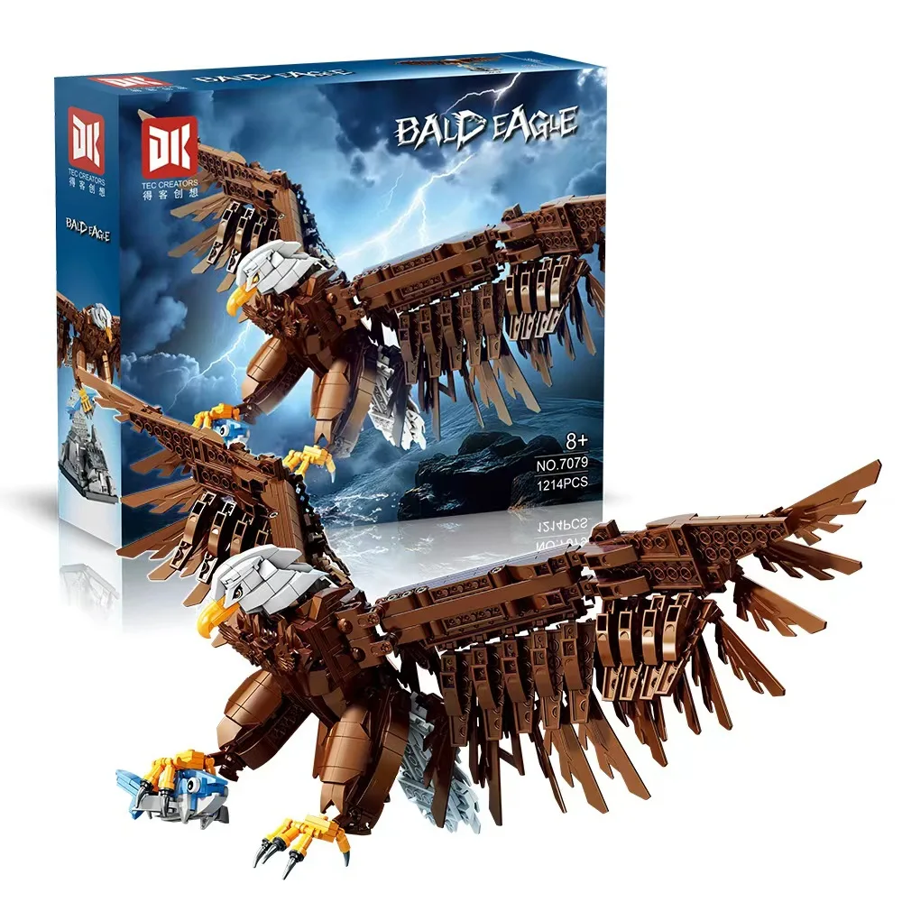 New Creative Animal Building Blocks MOC Bald Eagle Catch Fish Model Ornament Boys Toy Gift Educational Building Set for Kids