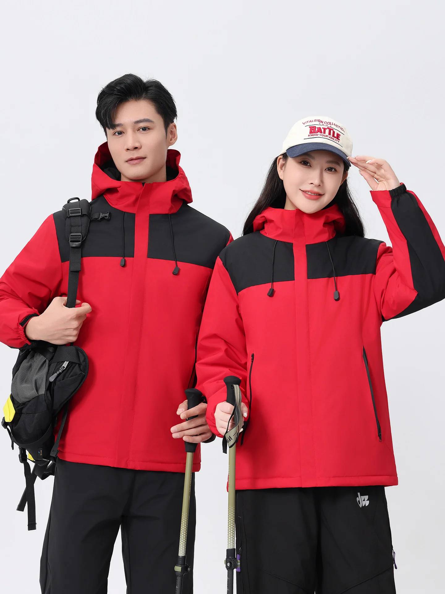 

Зимняя красная утепленная хлопковая куртка для активного отдыха, рабочая одежда с капюшоном, мужская и женская, теплая, из полиэфирного волокна, длинная, S...