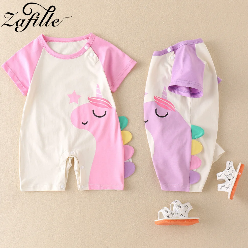 

ZAFILLE Summer Baby Rompers Patchwork Jumpsuit For Kids Girls Clothing Cute Unicorn Toddler Baby Costume 0-18M Newborn Sleepwear