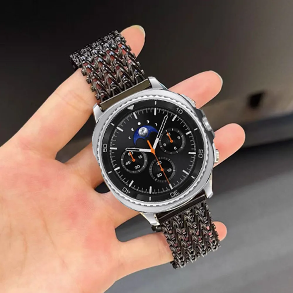 حزام من الفولاذ المقاوم للصدأ لساعة سامسونج جالاكسي الترا (2025) 47 ملم سوار معدني مغناطيسي لساعة جالاكسي 8/8 كلاسيك 40/44/46 ملم