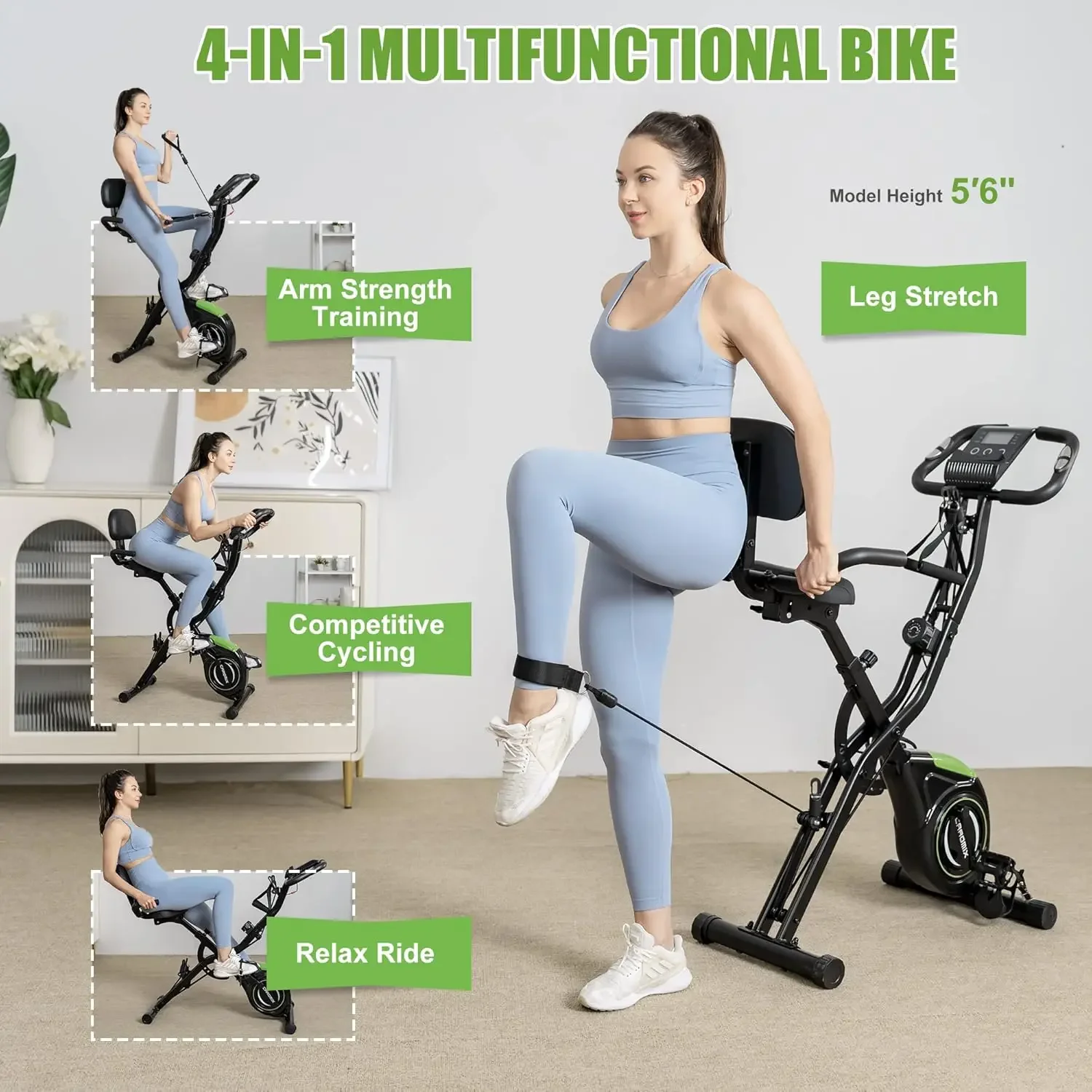 Folding Exercise Bike, 4 in 1 Stationary Magnetic Cycling Bicycle Upright Indoor Cycling Bike for Home Workout