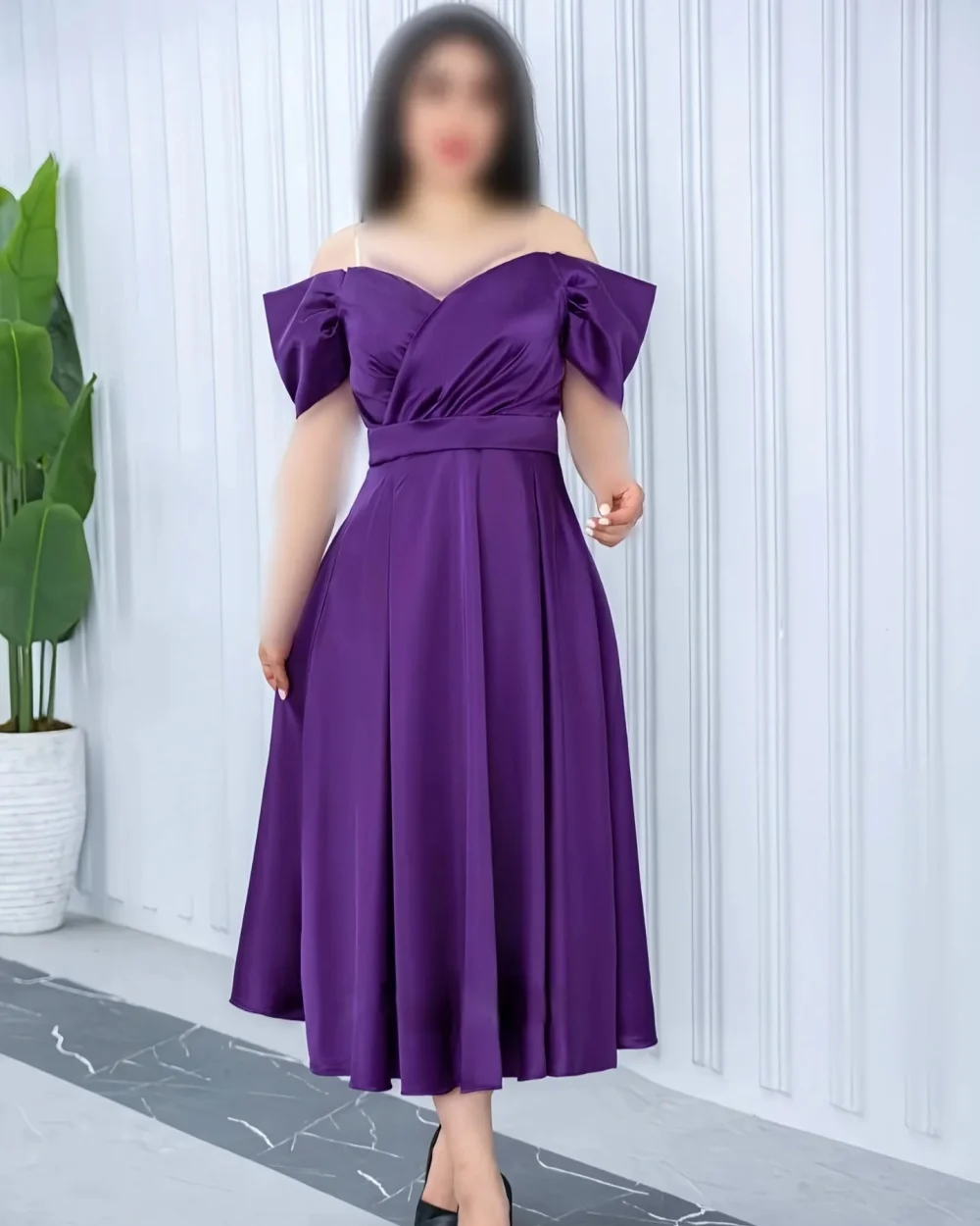 

Customized Modern Style Simple Jersey Ruched Pleat A-line Off-the-shoulder Ankle Length Dresses Evening Dresses Sizes Available
