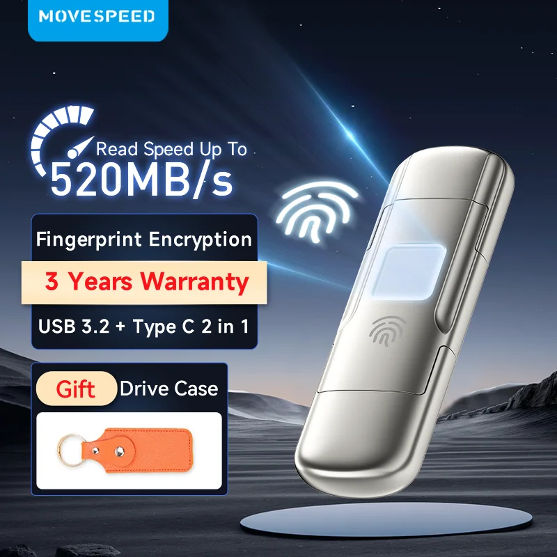 Флеш-накопитель MOVESPEED AES256, 520 Мб/с, USB 128, 256 ГБ, 512 ГБ