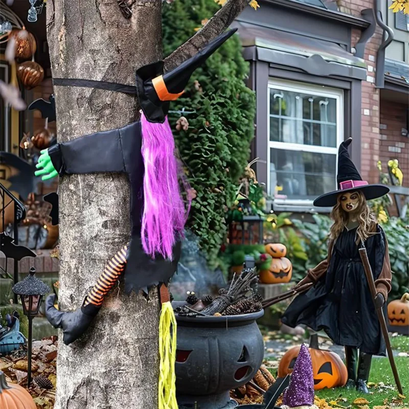 LUSQI 39.4Inch Halloween Witch Doll Flying Crashing Witch Decor For Tree Door Yard Porch Festival Ornament Props