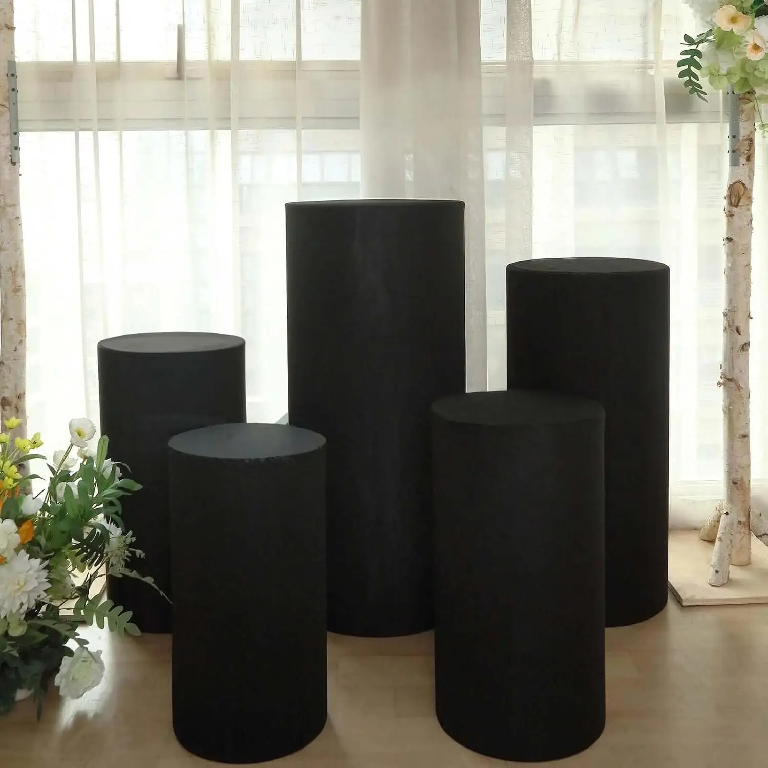 

Tableclothsfactory Set of 5 - Pure Color Spandex Pedestal Covers for Baby Shower Happy New Year Birthday Party Decorations