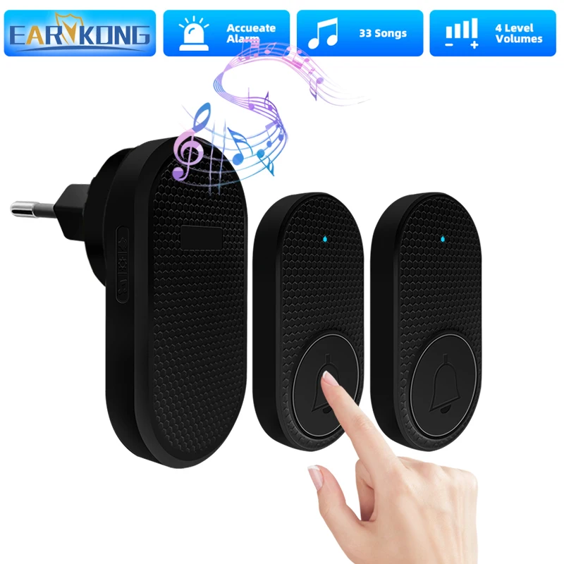 Earykong-campainha inteligente sem fio, impermeável, bem-vindo Chime, Home Door Bell, melodias inteligentes, alarme com bateria, 33 músicas