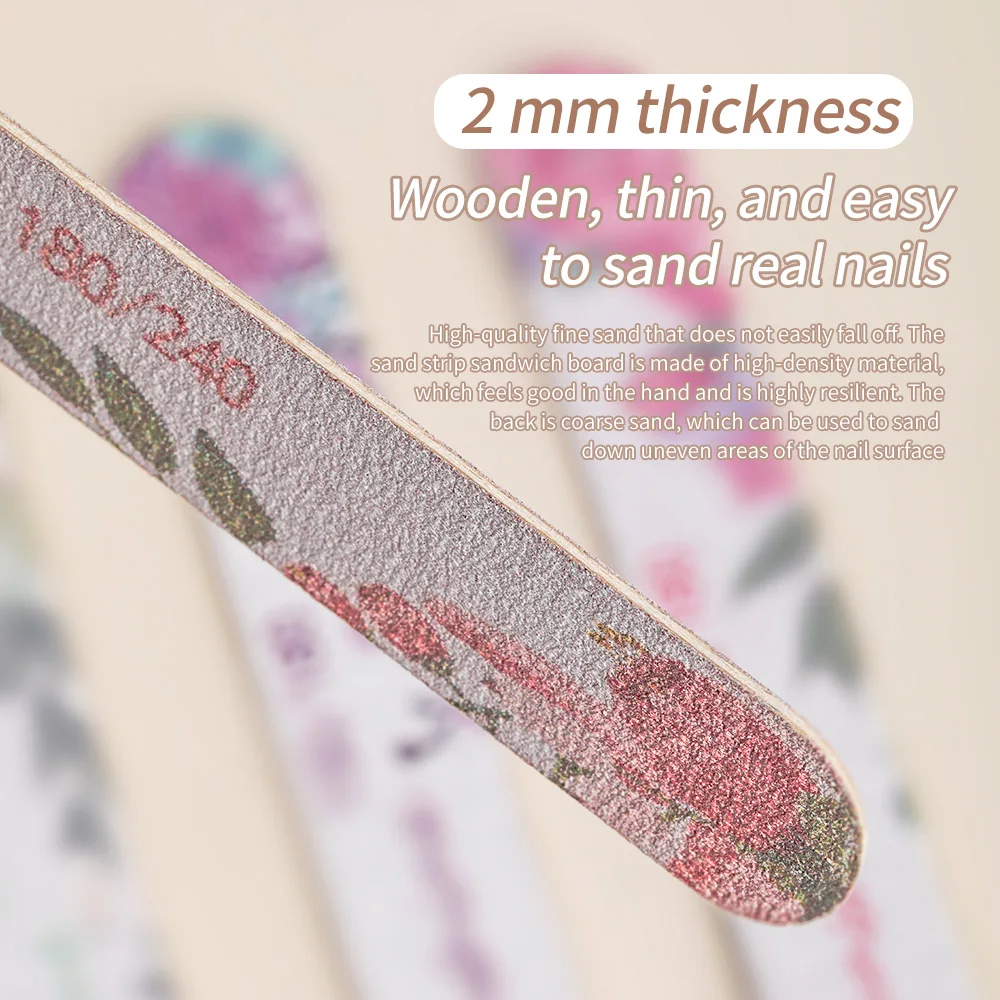 ตะไบเล็บลายดอกไม้ สำหรับมืออาชีพ 180/240 สองด้าน กระดาษทรายแข็งแรง พร้อมหัวเพชร สำหรับตัดแต่งเล็บ