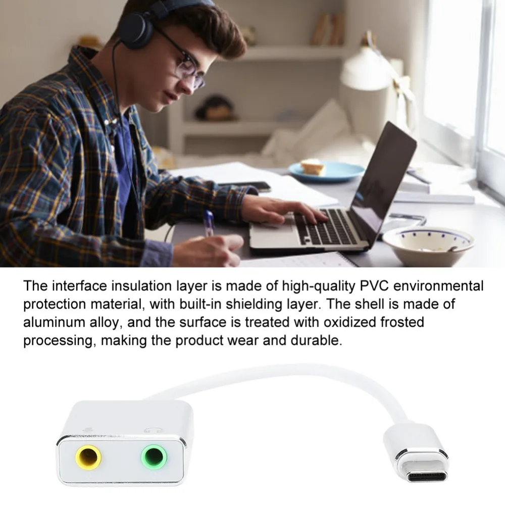7.1 Channel USB Sound Card 3.5mm Female Aluminum Alloy External Headphone Converter Plug and Play No Drive External Sound Card