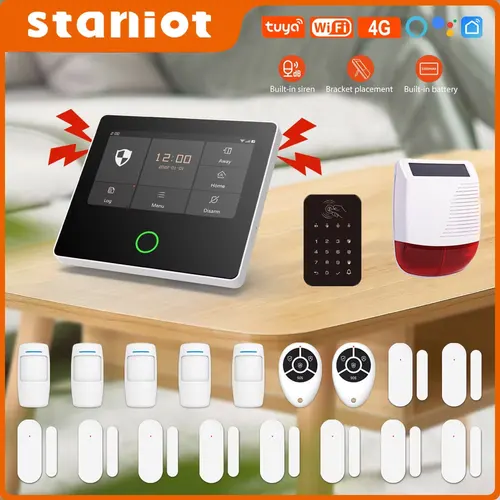 Imagen 1 del producto Staniot-sistema de seguridad para el hogar con WiFi, 4G, protección de seguridad inalámbrica, Tuya, sensores de alarma inteligentes para el hogar, sirena integrada, funciona con Alexa