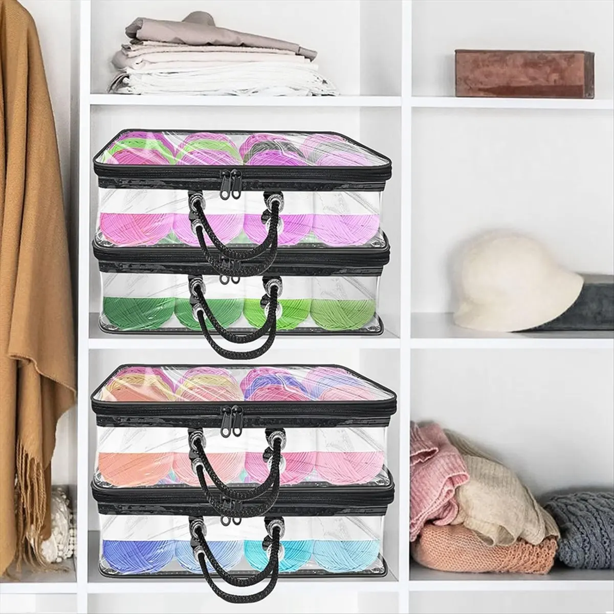 

3 упаковки прозрачных сумок для хранения пряжи, органайзер для хранения пряжи, большая сумка для вязальных спиц, крючки для вязания крючком, шарики из пряжи, пряжа-A51M