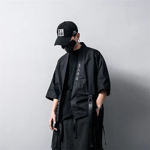 Imagen 2 del producto Cárdigan tipo Kimono negro tradicional japonés, traje de Cosplay de Diablo Samurai Ninja, abrigo estilo Hanfu chino, ropa de calle, novedad de 2023