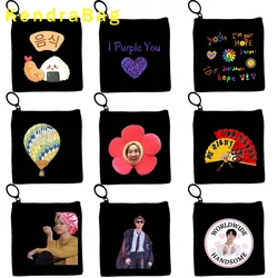 Cute Korean Food KPOP Art Lover Gift Funny Jimin Meme Ins Purple Heart Seoul Canvas Coin Purse Key Case Bags Wallet Zipper Pouch