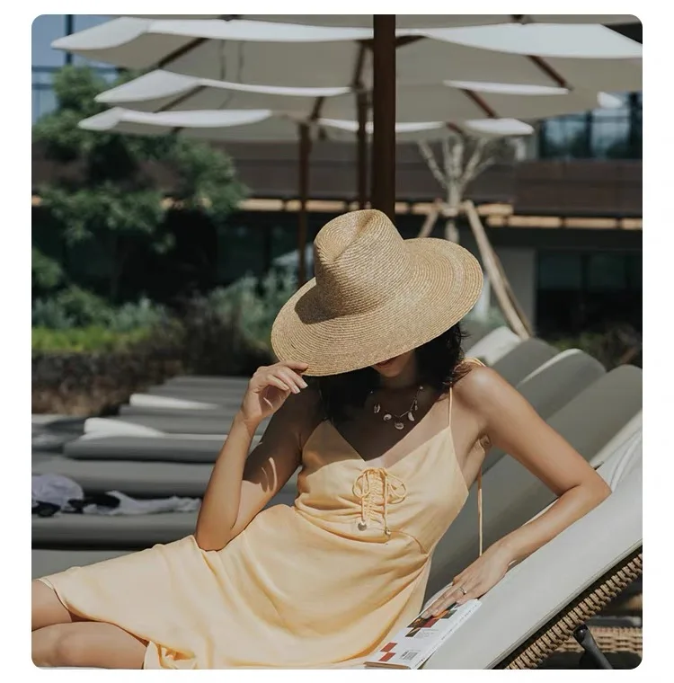 Sommer Breite Krempe Panama Boater Hut 5cm 7cm 10cm Krempe Stroh Hut Frauen Derby Hut Sonnenhut strand Kappe Sombrero Mujer Playa Chapeau – Detail 11