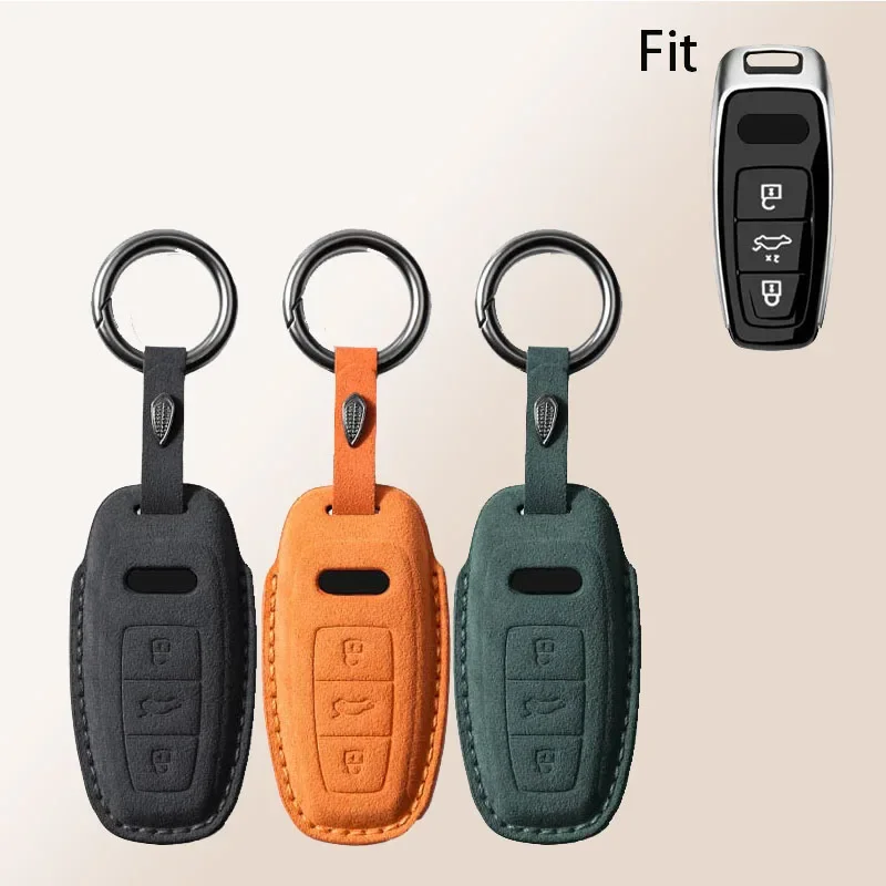 Suede Leather Key Case Cover for Audi A3 A4 B9 A6 A7 4K A8 E-tron Q5 Q8 C8 D5 SQ8 Smart Remote Key Shell Protection Accessories