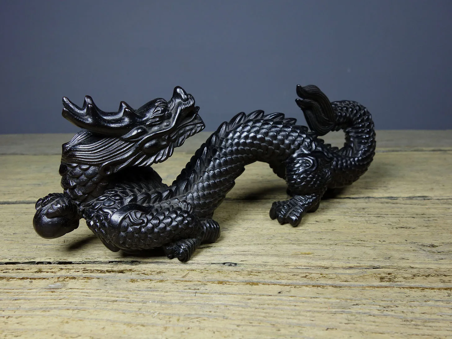 Antique Sandalwood Exquisite Carving Divine Dragon Offering Auspicious Pen Stand Ornament