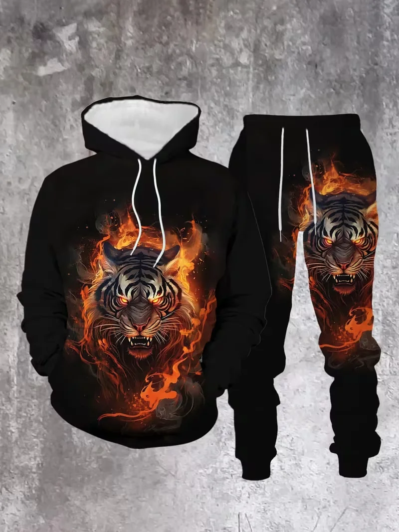

﻿2026 New Lion King Pattern Men's Hoodies Set 3d Printed Animal Clothing Long Sleeves+ Pants 2-pcs Casual Fashion Tracksuits