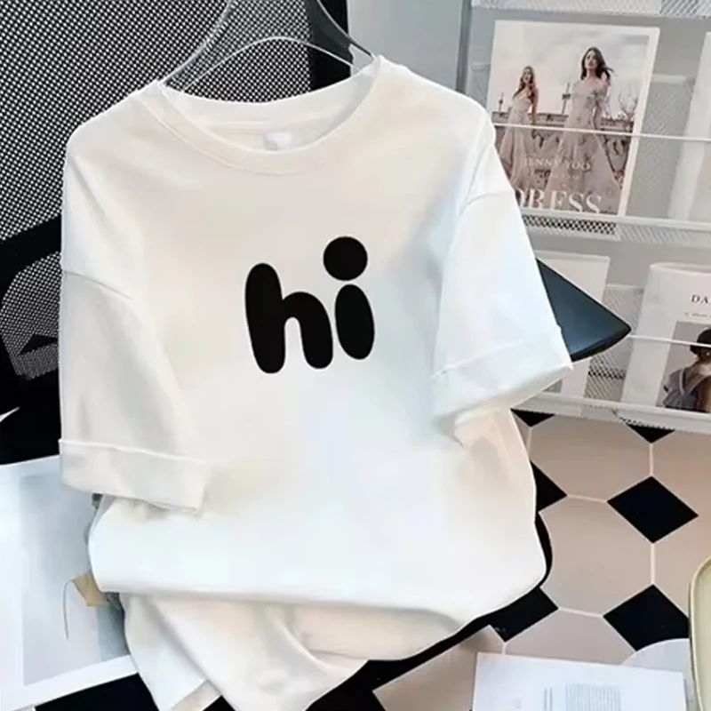 2025 Nuove Donne di Estate T-Shirt di Modo Bianco Manica Corta T Shirt Femminile Harajuku Allentato Casual O-Collo Vestiti Unisex Top Y2k Tee