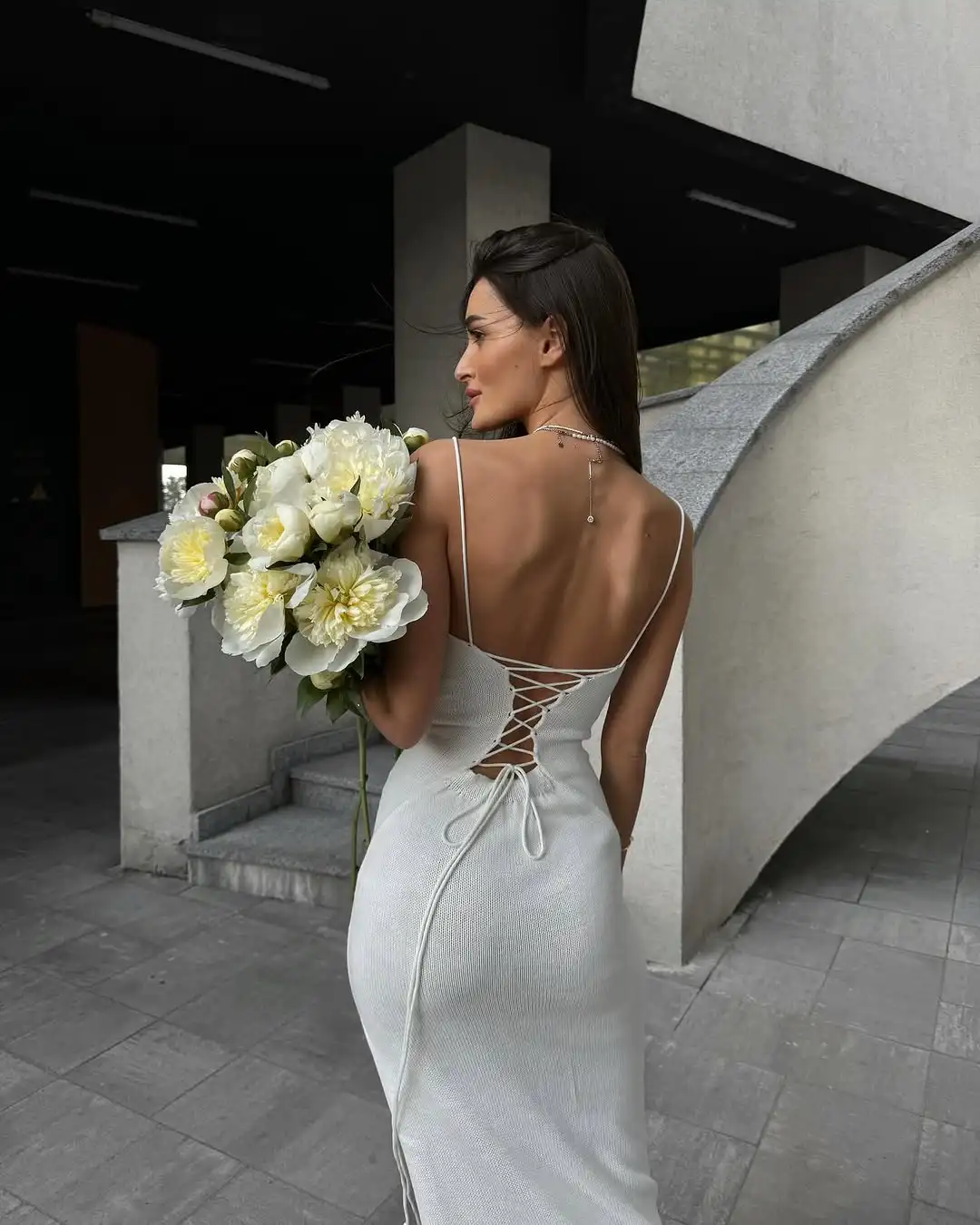 Cryptographic Sexy Backless Bandage Knitted Dress Elegant Outfits for Women Sleeveless Club Party Birthday Slip Dresses Clothes