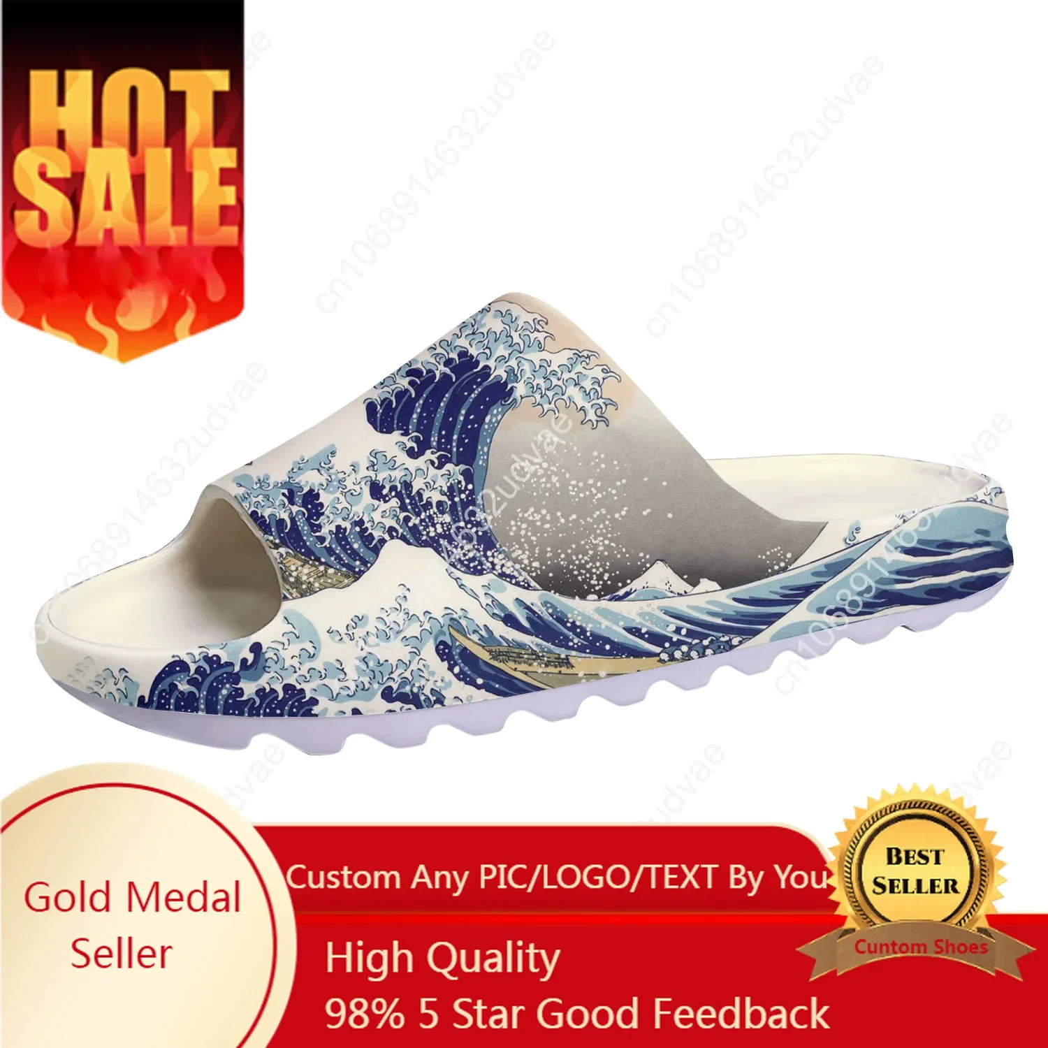 

The Great Wave off Kanagawa Custom Made Soft Sole Sllipers Home Clogs Step On Water Shoes Mens Womens Teenager Step In Slliper