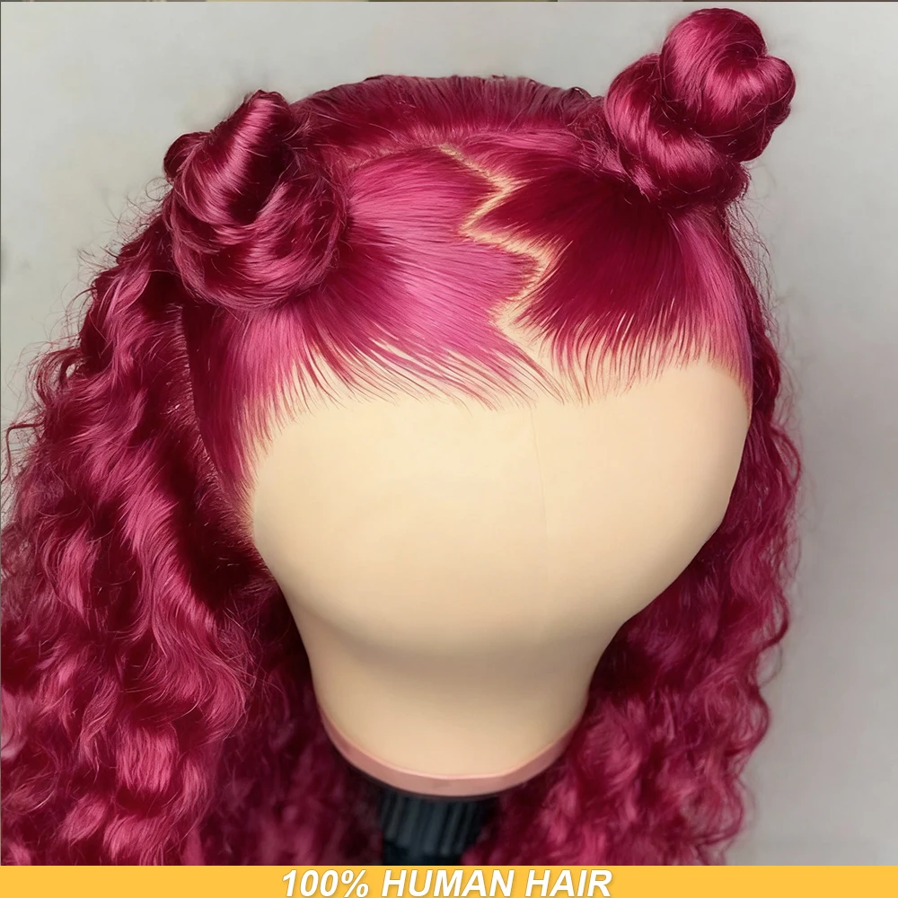 

Burgundy 13x4 HD Lace Frontal Human Hair Wig 13x6 Water Wave Lace Front Human Hair Wigs 99J Colored 200% Curly Human Hair Wig